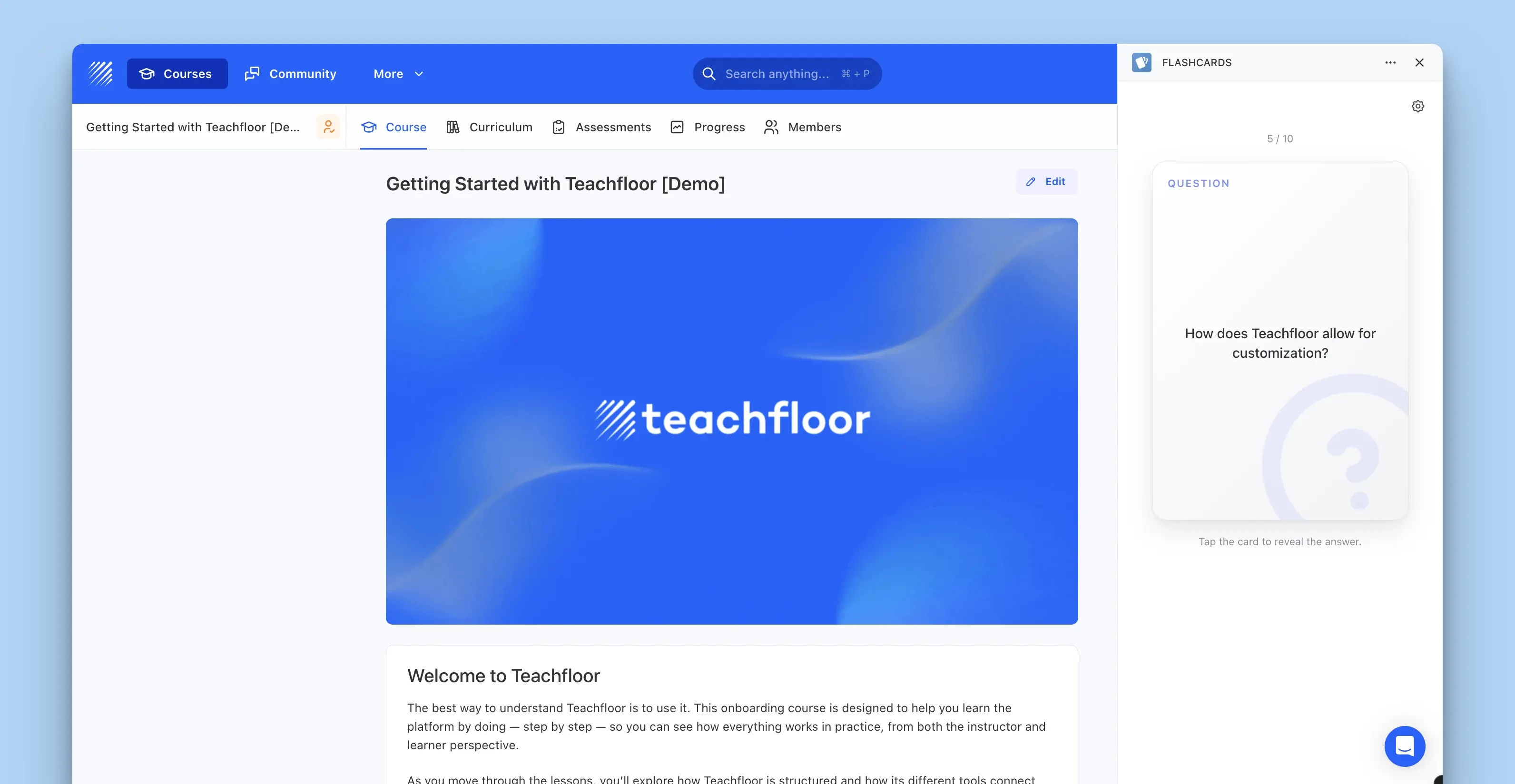Teachfloor Flashcards app question card side screenshot