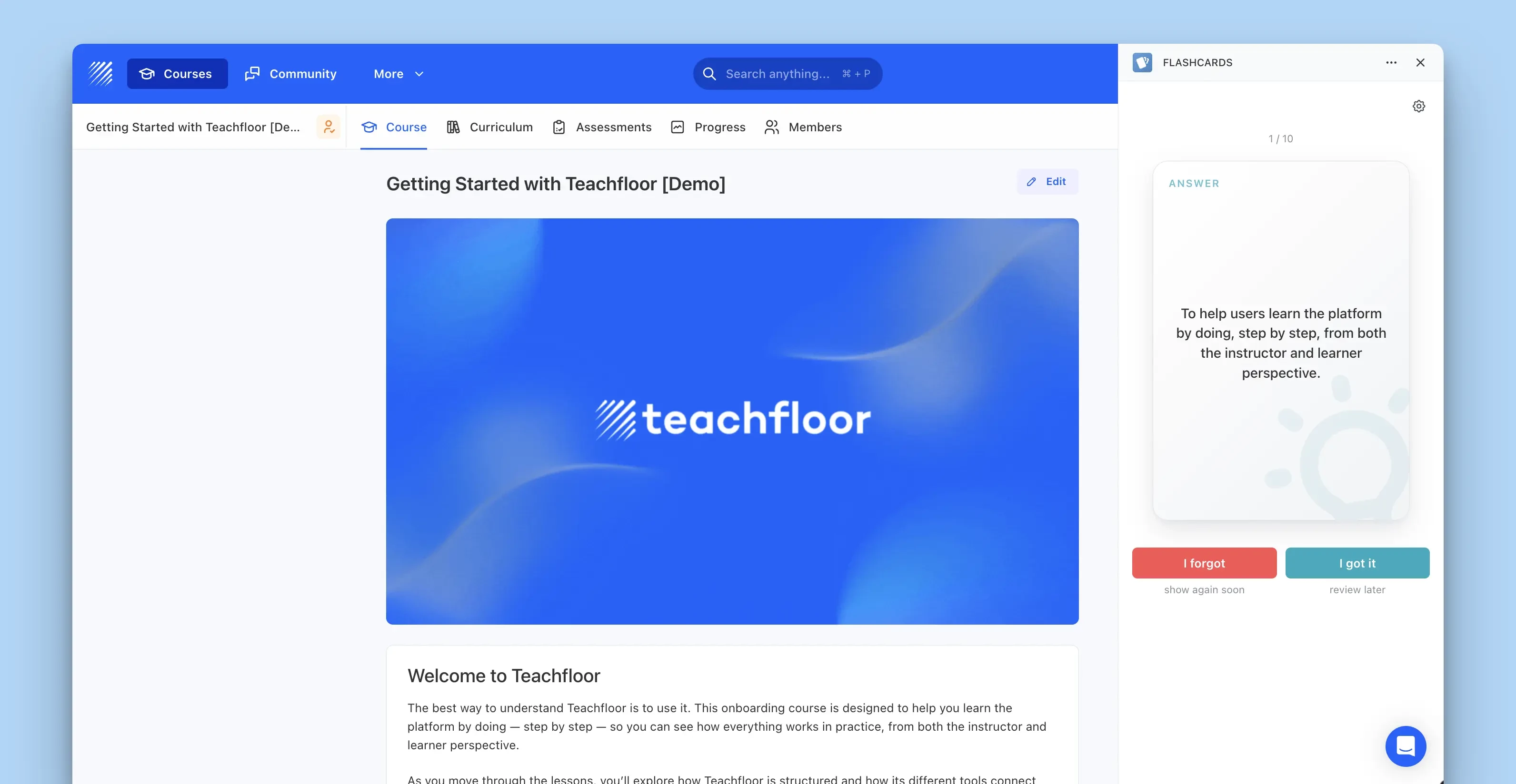 Teachfloor Flashcards app answer card side screenshot